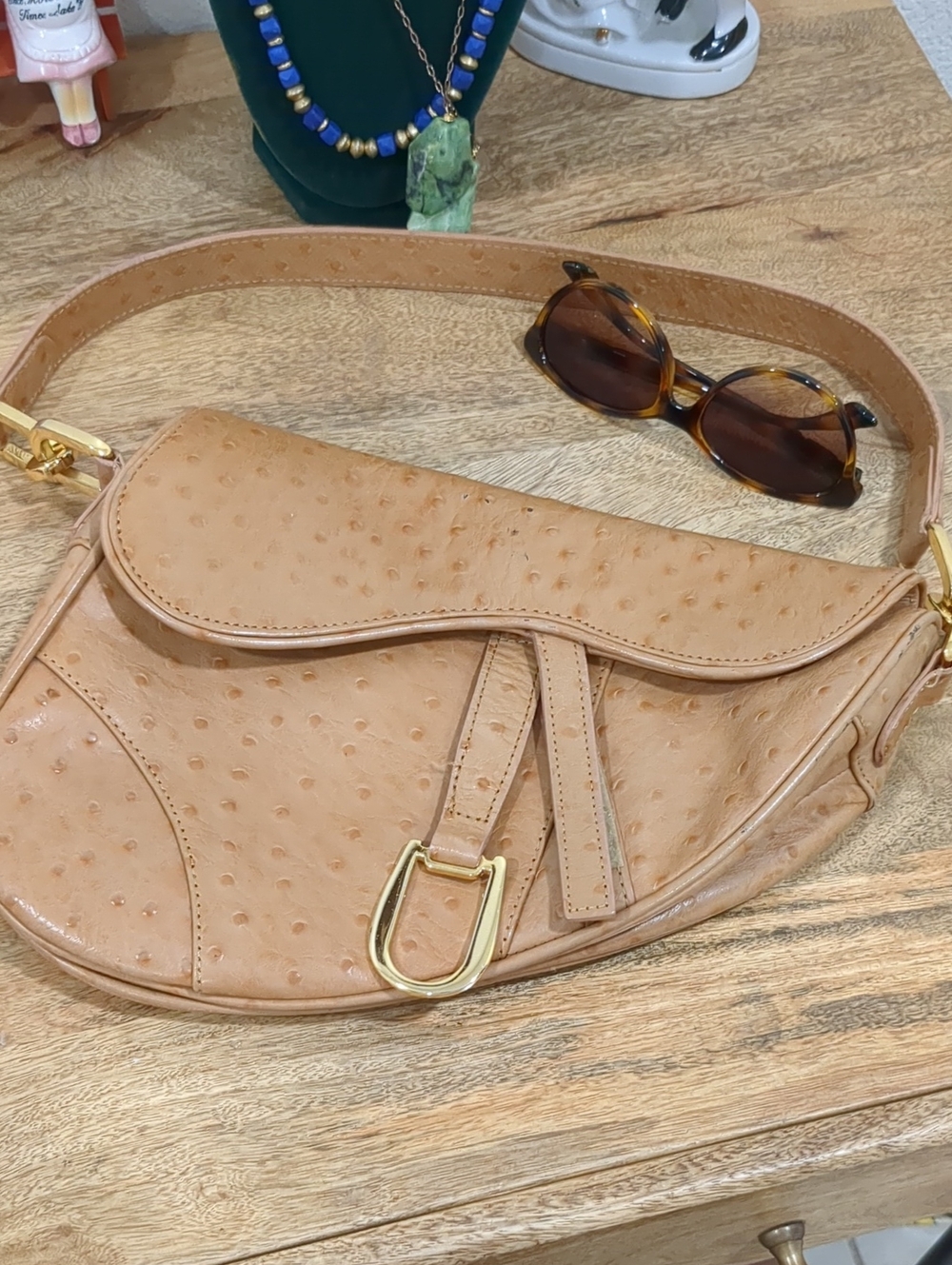 Tan Genuine Leather Saddle Bag with Gold Hardware - Women’s Shoulder Bag
